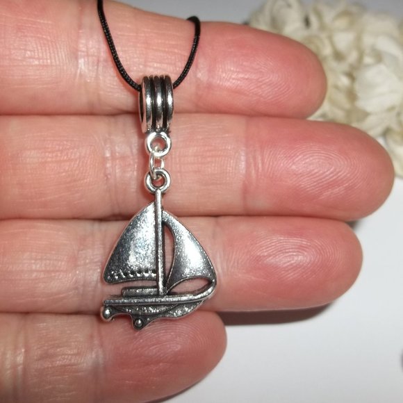 Necklace, Pendant, Boat Necklace, Sailboat Necklace, Silver Boat Necklace 8020 - Picture 7 of 10